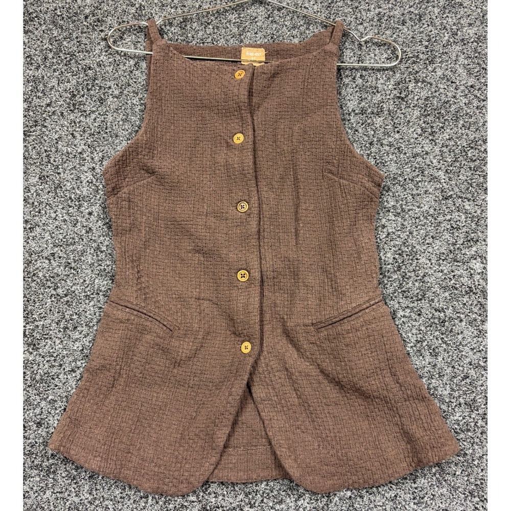 Free People Free-est Vest Womens S Brown Cotton Button Front Peplum Boho Top